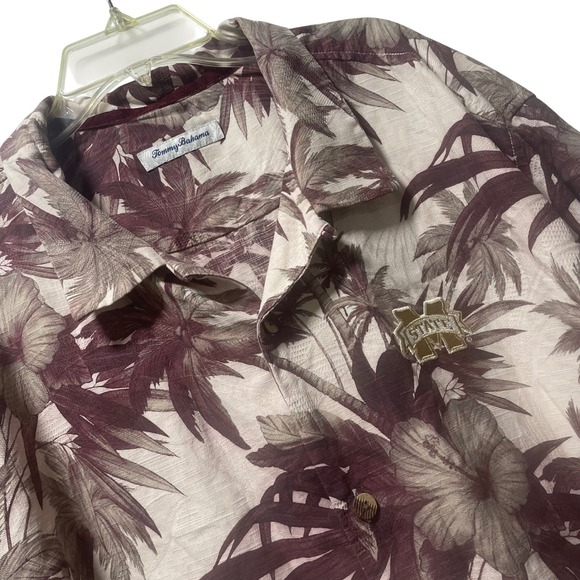 Tommy Bahama Other - Tommy Bahama Mens XXL Mississippi State Bulldogs Silk Floral Camp Shirt Burgundy